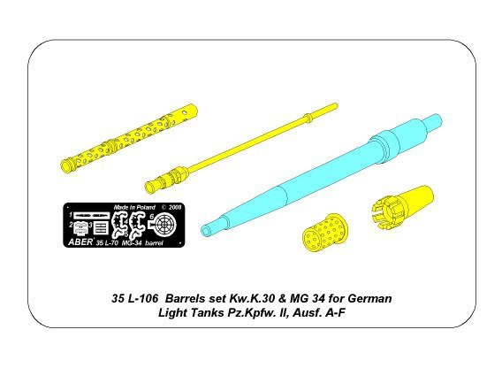 Aber 35L-106N Barrels set KwK.30 &amp;amp; MG 34 for Pz.Kpfw. II, Ausf. A-F 1/35 – zdjęcie 8