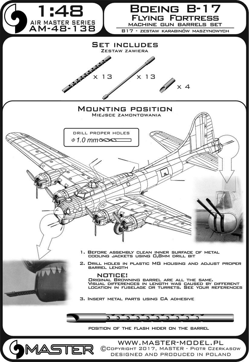 Master AM-48-138 Boeing B-17 Flying Fortress Machine gun barrels set 1/48 – zdjęcie 4