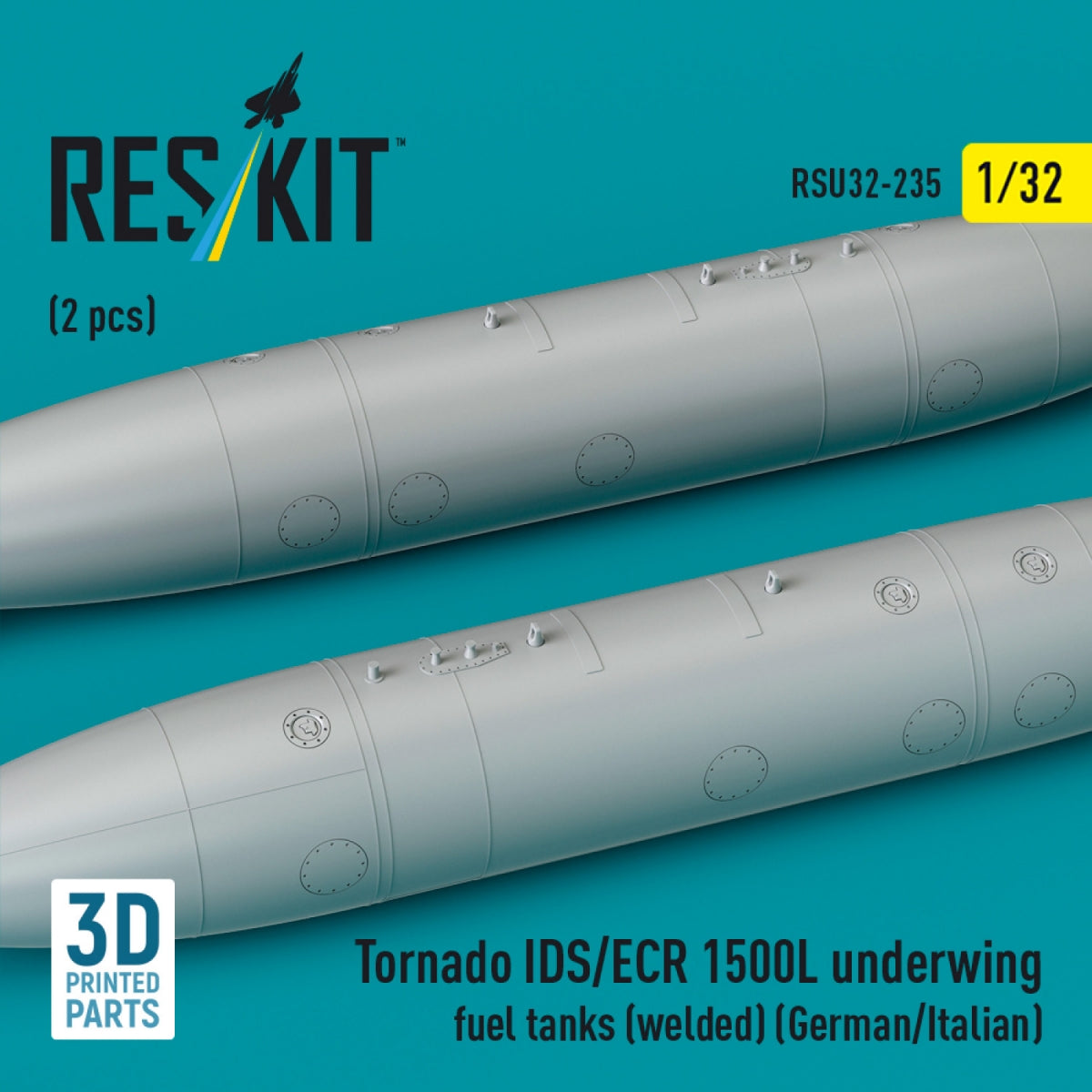 RESKIT RSU32-0235 Tornado IDS/ECR 1500L underwing fuel tanks (welded) (German AF / Italian AF) (2 pcs) (3D Printed) 1/32