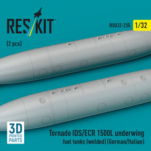 RESKIT RSU32-0235 Tornado IDS/ECR 1500L underwing fuel tanks (welded) (German AF / Italian AF) (2 pcs) (3D Printed) 1/32