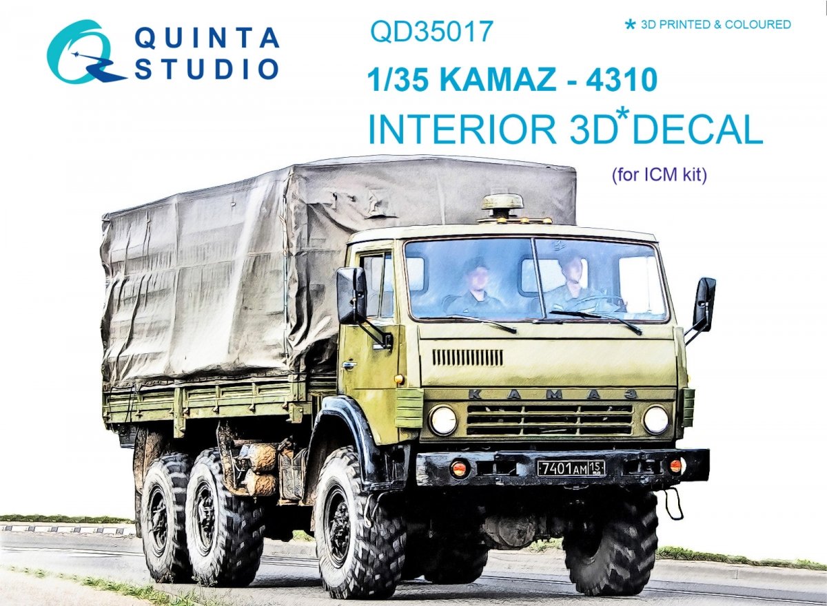 Quinta Studio QD35017 KAMAZ 4310 3D-Printed &amp;amp; colored Interior on decal paper (for ICM kit) 1/35