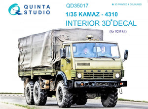 Quinta Studio QD35017 KAMAZ 4310 3D-Printed &amp;amp; colored Interior on decal paper (for ICM kit) 1/35