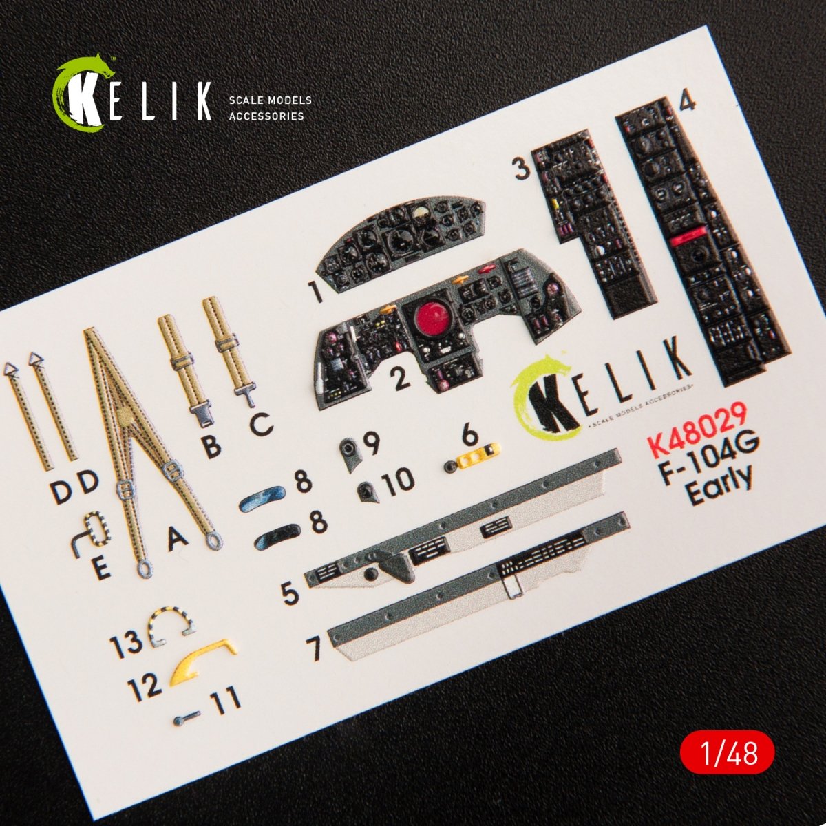 KELIK K48029 F-104G "STARFIGHTER" EARLY TYPE INTERIOR 3D DECALS FOR HASEGAWA KIT 1/48