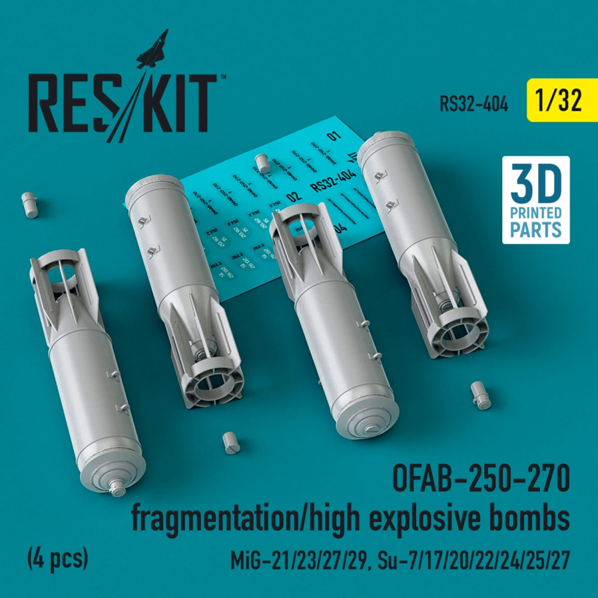 RESKIT RS32-0404 OFAB-250-270 fragmentation/high explosive bombs (4 pcs) (3D Printed) 1/32