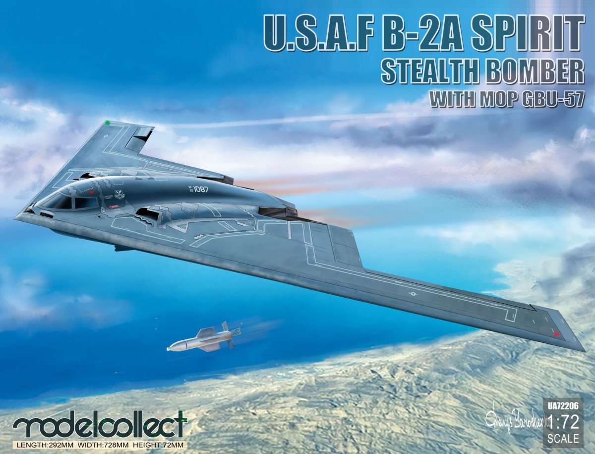 Maquette Modelcollect UA72206 Bombardier furtif B-2A Spirit de l&amp;#39;USAF avec bombe Mop GBU-57 1/72