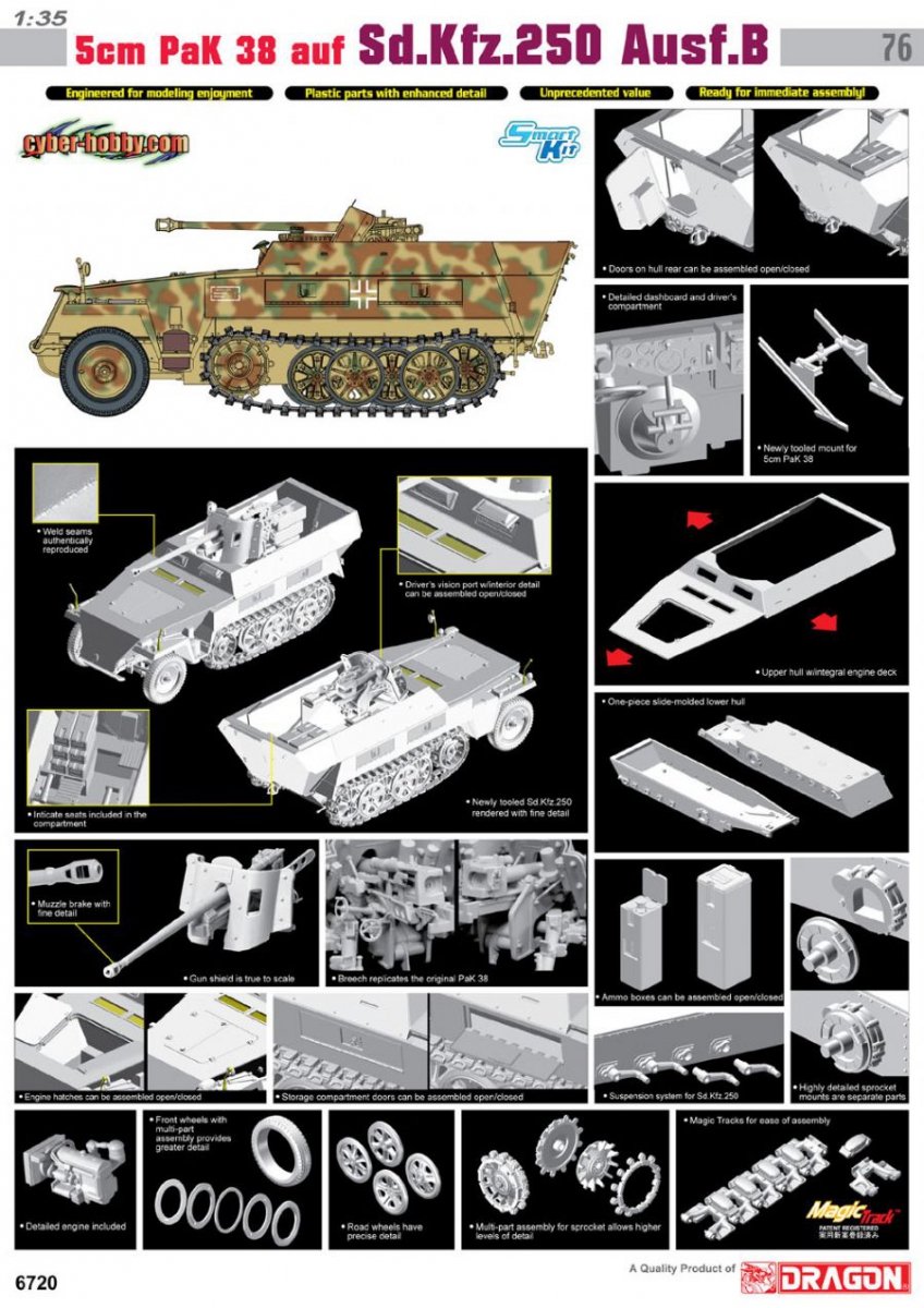 Cyber Hobby 6720 5cm PaK 38 auf Sd.Kfz.250 Ausf.B 1/35 – zdjęcie 2