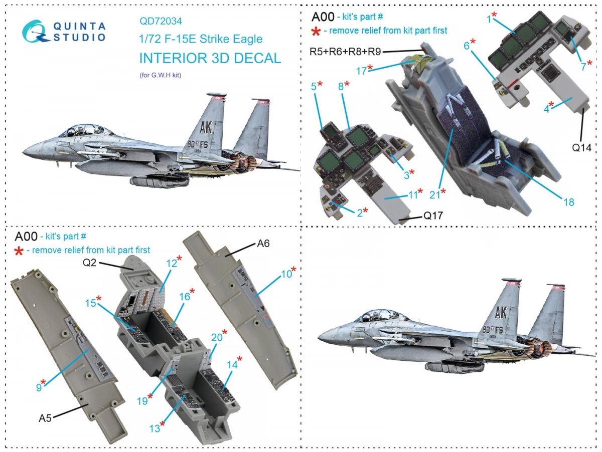 Quinta Studio QD72034 F-15E 3D-Printed &amp;amp; coloured Interior on decal paper (GWH) 1/72 – zdjęcie 14