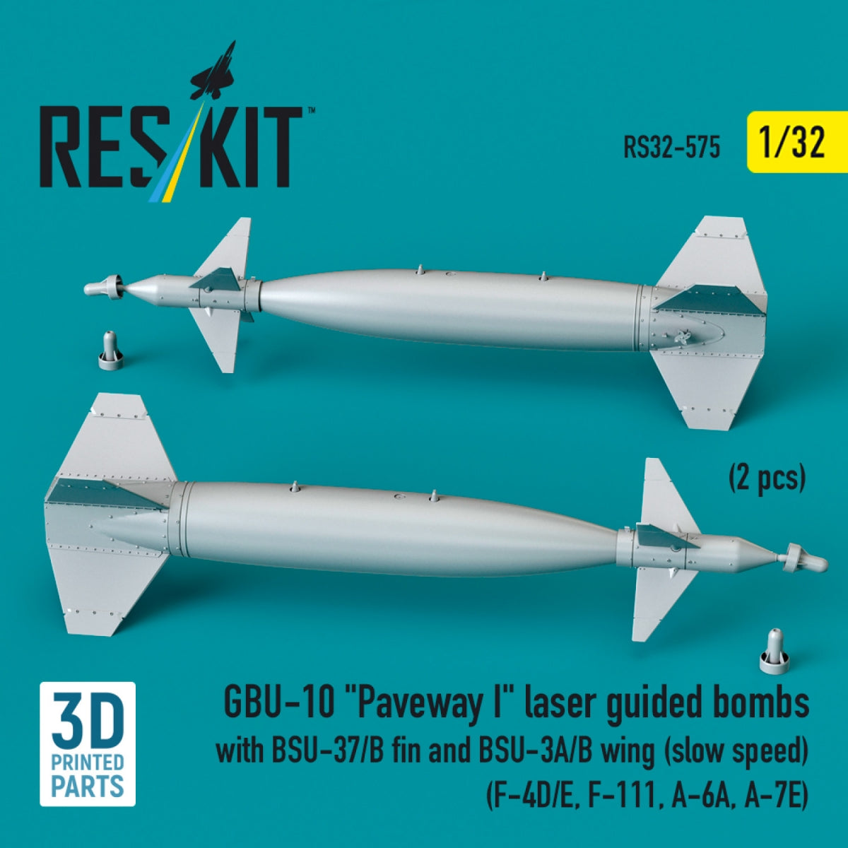 RESKIT RS32-0575 GBU-10 "Paveway I" laser guided bombs with BSU-37/B fin and BSU-3A/B wing (slow speed) (2 pcs) (3D Printed) 1/32