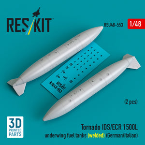 RESKIT RSU48-0553 Tornado IDS/ECR 1500L underwing fuel tanks (welded) (German AF / Italian AF) (2 pcs) (3D Printed) 1/48
