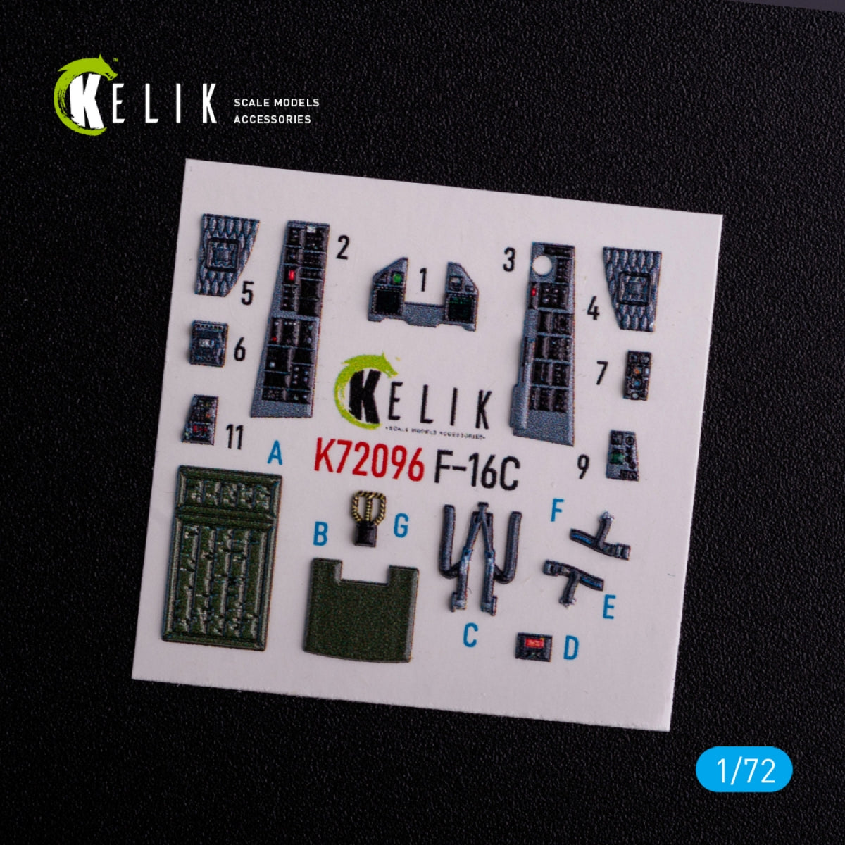KELIK K72096 F-16C - interior 3D decals for Hasegawa kit 1/72 – zdjęcie 2