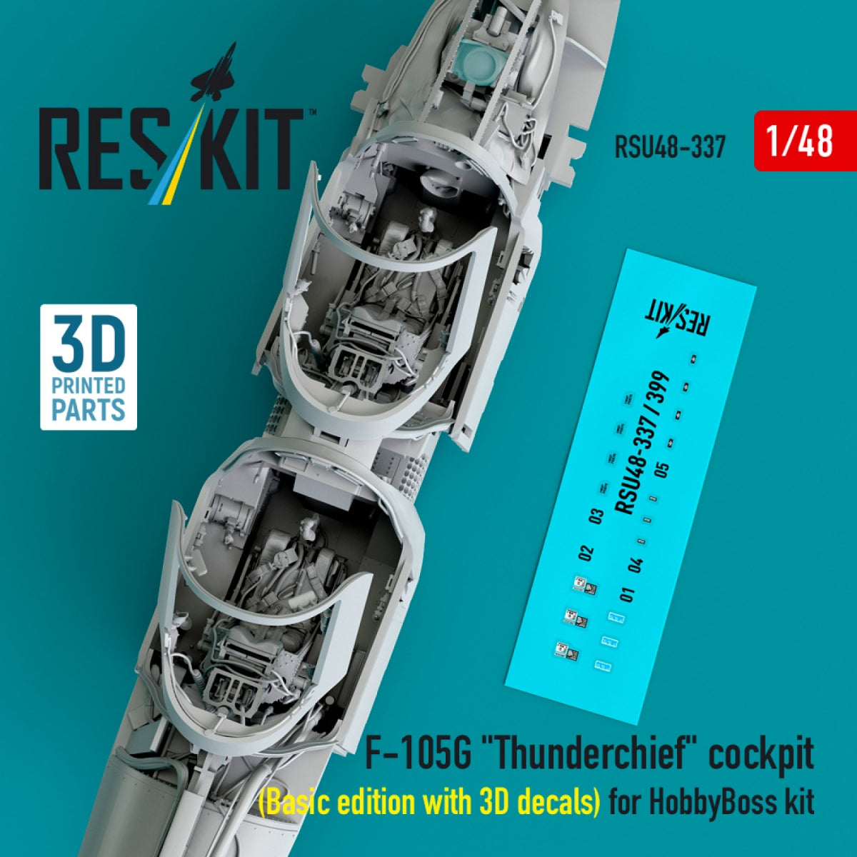 RESKIT RSU48-0337 F-105G &amp;quot;Thunderchief&amp;quot; cockpit (Basic edition with 3D decals) for HobbyBoss kit (3D Printed) 1/48 – zdjęcie 3