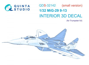 Quinta Studio QDS-32142 MiG-29 9-13 Fulcrum C 3D-Printed &amp;amp; coloured Interior on decal paper (Trumpeter) (Small version) 1/32