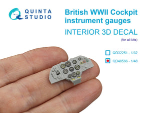 Quinta Studio QD48566 British WWII Cockpit instrument gauges 3D-Printed &amp;amp; coloured Interior on decal paper (All Kits) 1/48