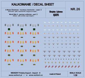 Weikert Decals DEC226 German uniforms - tabs, shoulder boards, cap insignia - HEER - ver.2 - vol.26 1/35