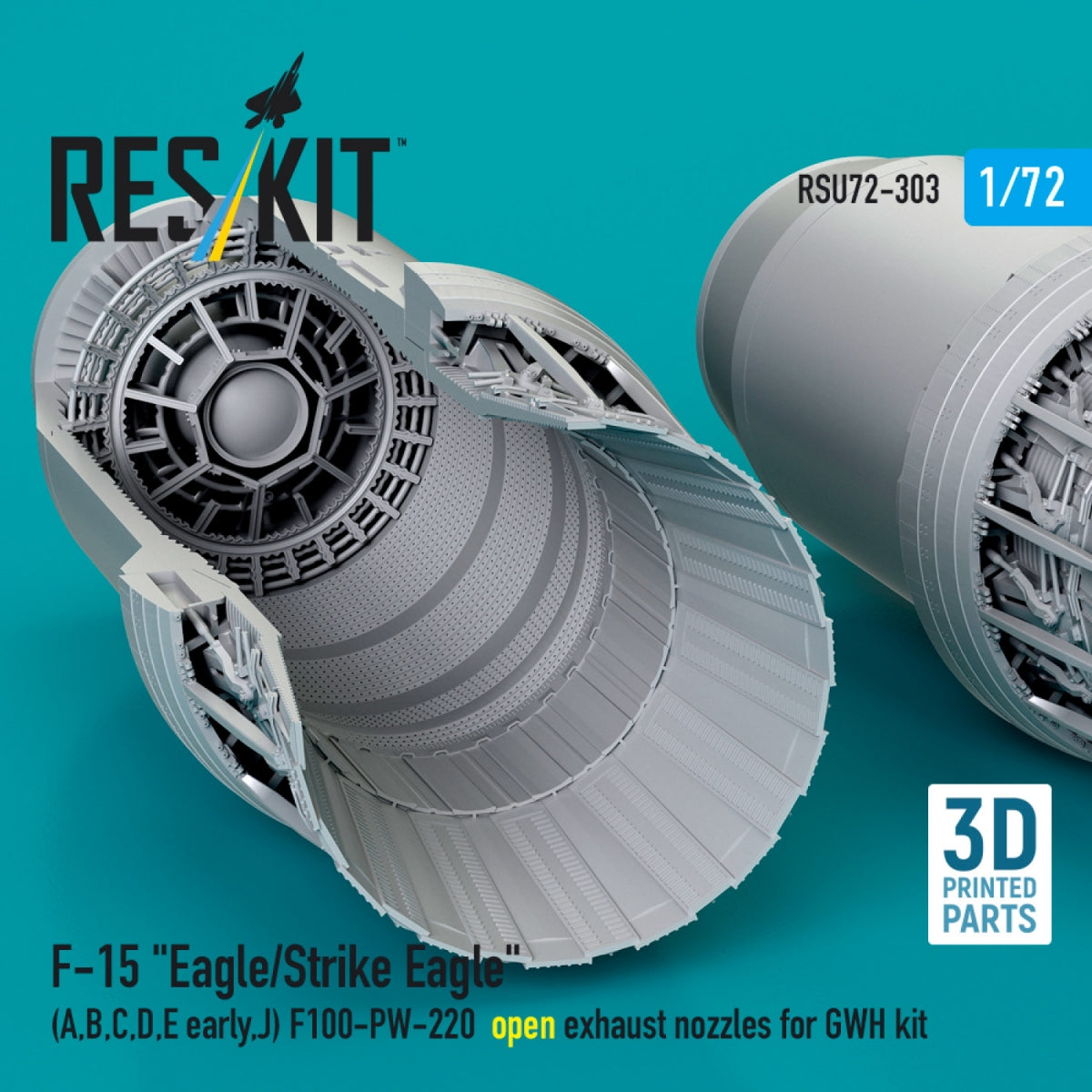 RESKIT RSU72-0303 F-15 "Eagle/Strike Eagle" (A,B,C,D,E early,J) F100-PW-220 open exhaust nozzles for GWH kit (3D Printed) 1/72