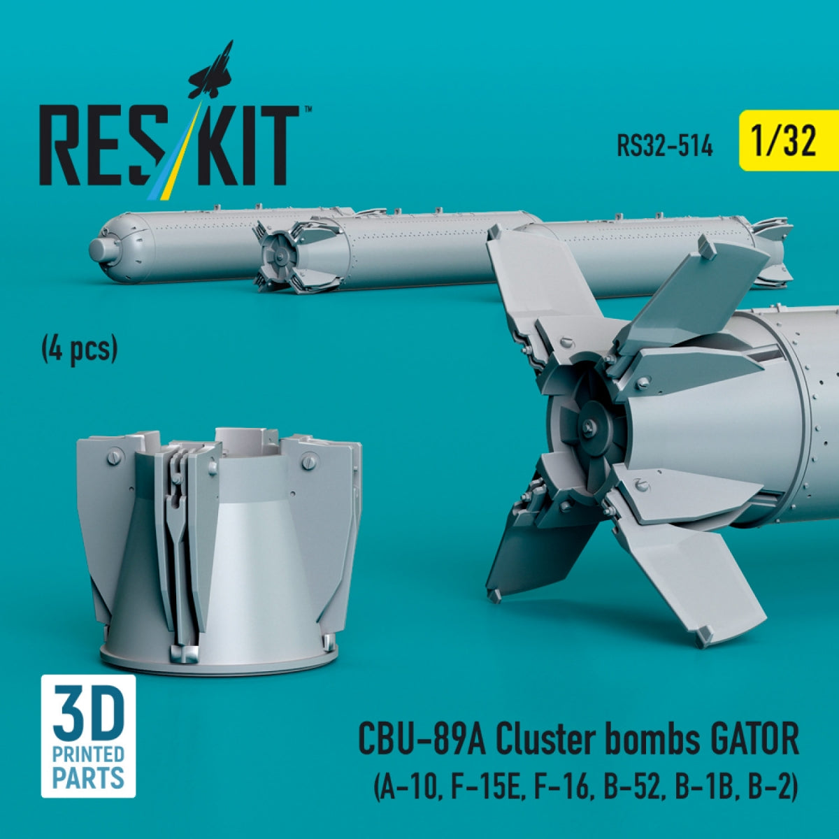 RESKIT RS32-0514 CBU-89A cluster bombs GATOR (4 pcs) (3D Printed) 1/32 – zdjęcie 3