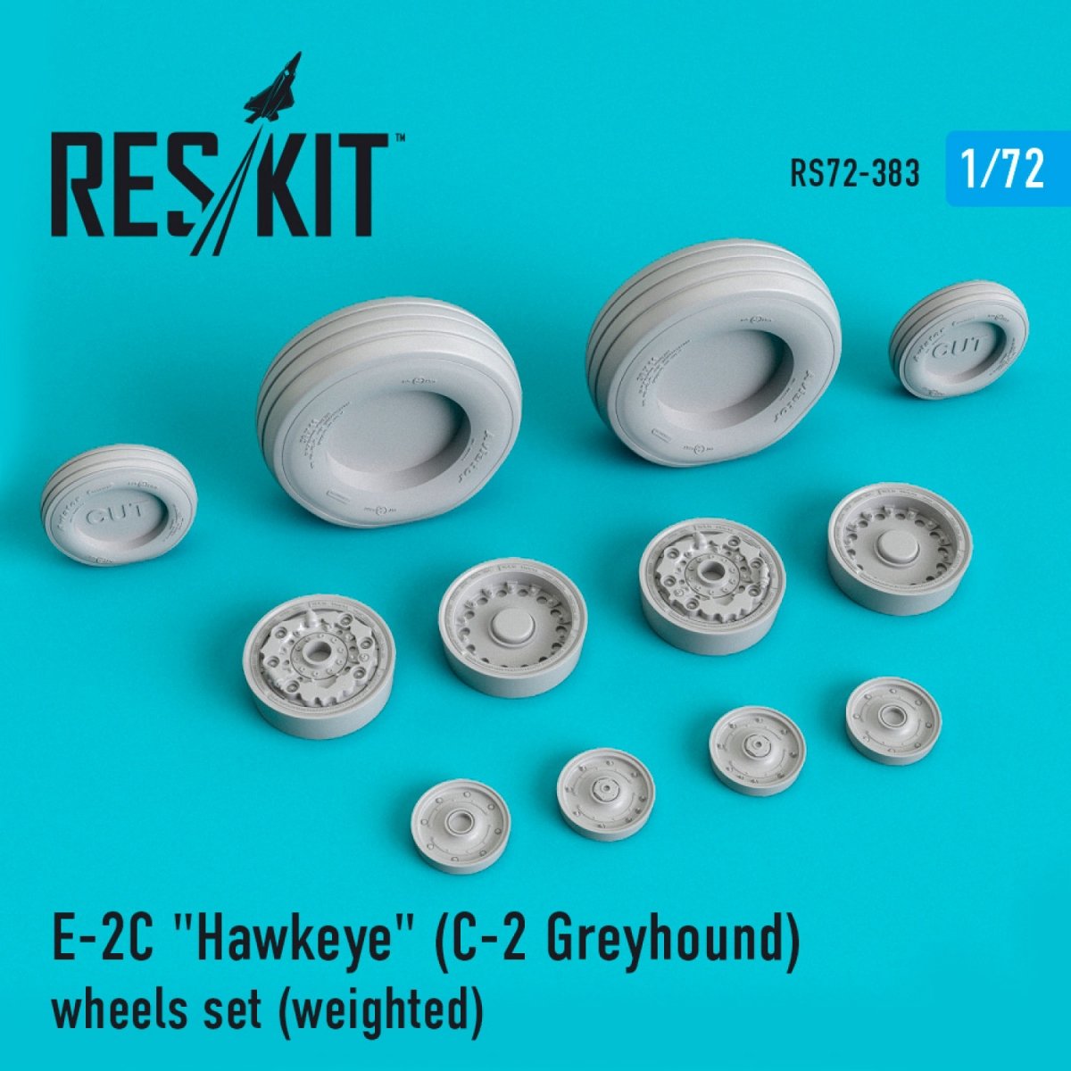 RESKIT RS72-0383 E-2C &amp;quot;HAWKEYE&amp;quot; (C-2 GREYHOUND) WHEELS SET (WEIGHTED) 1/72