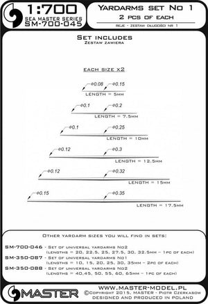 Master SM-700-045 Jeu de vergues universelles n° 1 (longueurs = 5, 7,5, 10, 12,5, 15, 17,5 mm - 2 pièces de chaque) (1/700) – image 3