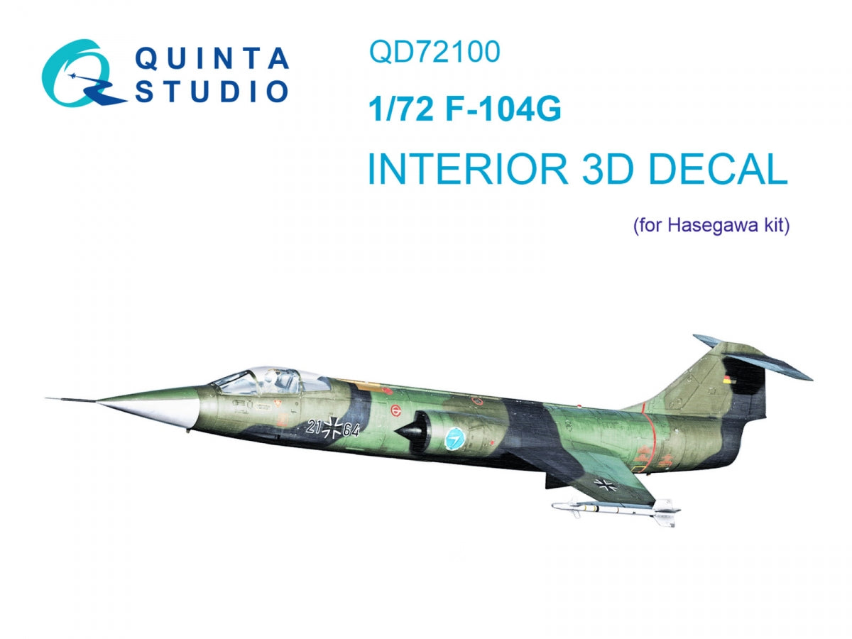 Intérieur imprimé en 3D et coloré sur papier décalcomanie Quinta Studio QD72100 F-104G (Hasegawa) 1/72