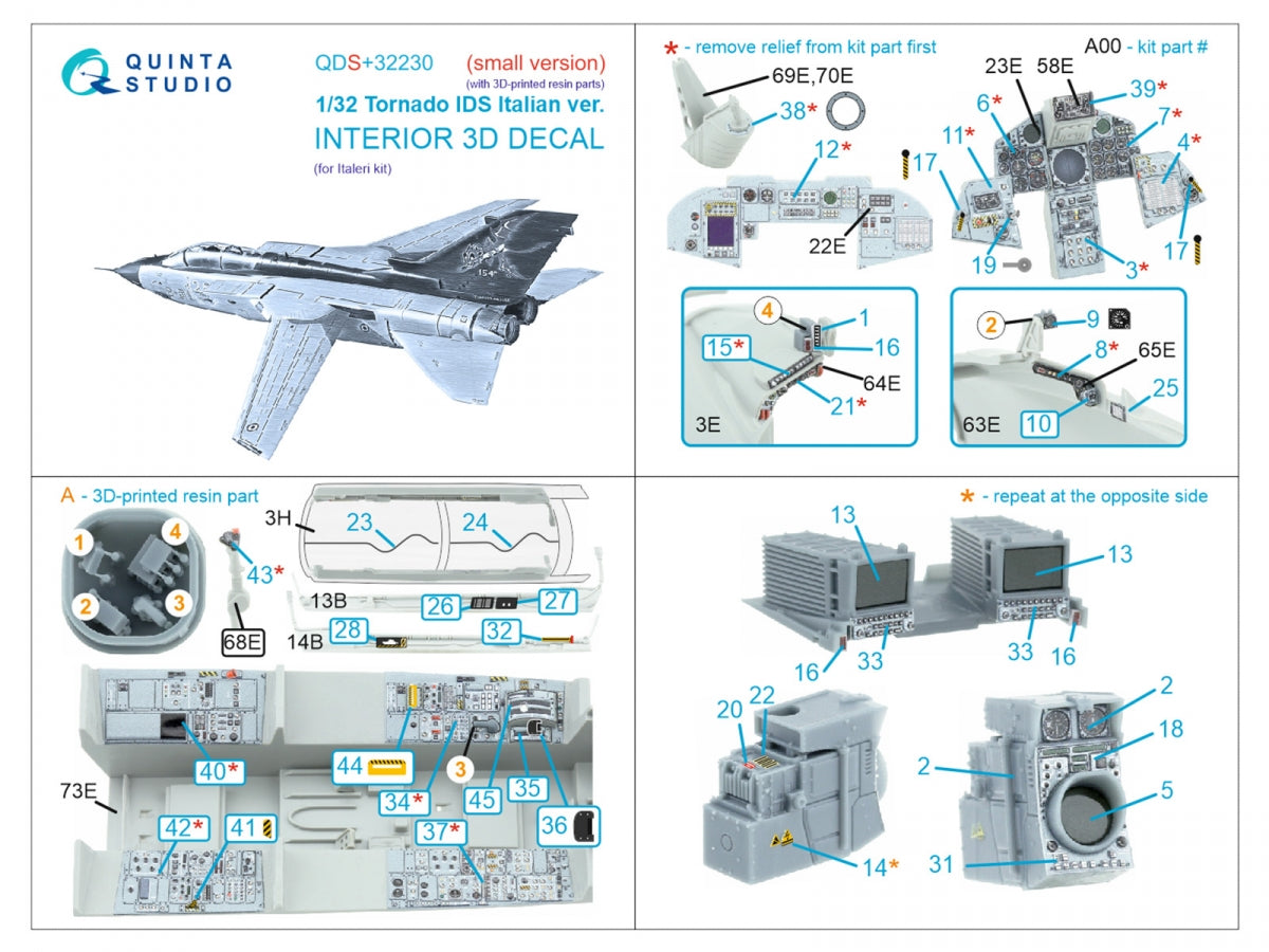 Quinta Studio QDS+32230 Tornado IDS Italian 3D-Printed &amp;amp; colored Interior on decal paper (Italeri) (Small version) (with 3D-printed resin parts) 1/32 – image 3