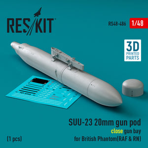 RESKIT RS48-0486 SUU-23 20mm gun pod (close gun bay) for British Phantom (RAF &amp;amp; RN) (1 pcs) (3D Printed) 1/48 – immagine 2