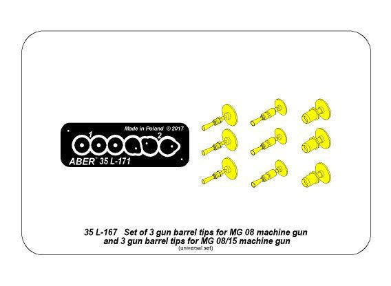 Aber 35L-171 Set of gun barrel tips for MG 08 x3 pcs. And barrel tips for MG 08/15 x 3 pcs. 1/35 – zdjęcie 9