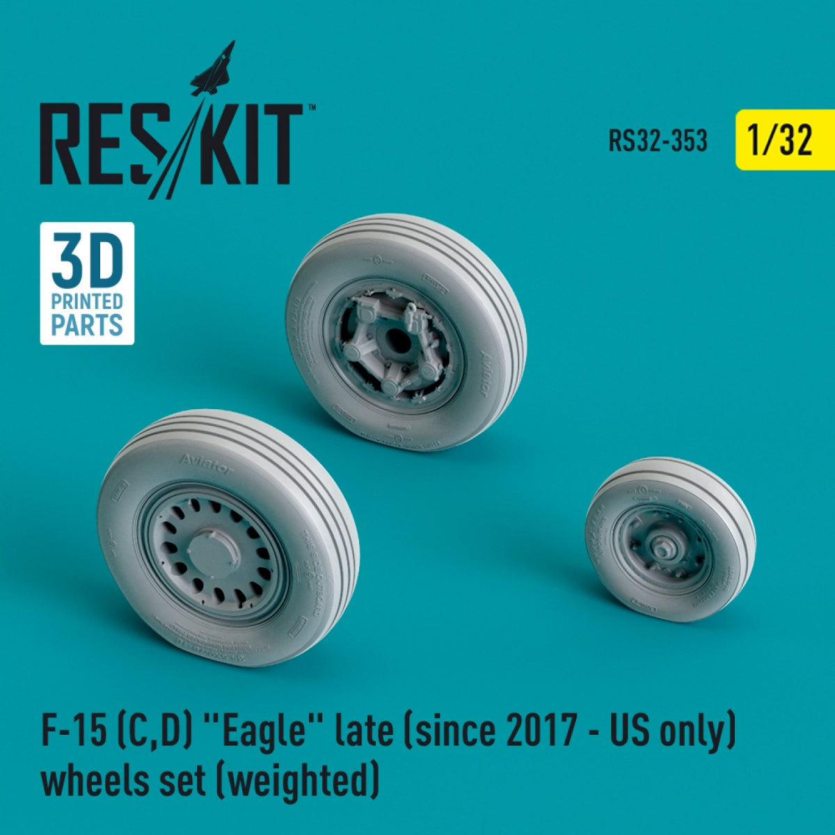RESKIT RS32-0353 F-15 (C,D) EAGLE LATE (SINCE 2017 - US ONLY) WHEELS SET (WEIGHTED) (RESIN & 3D PRINTED) 1/32
