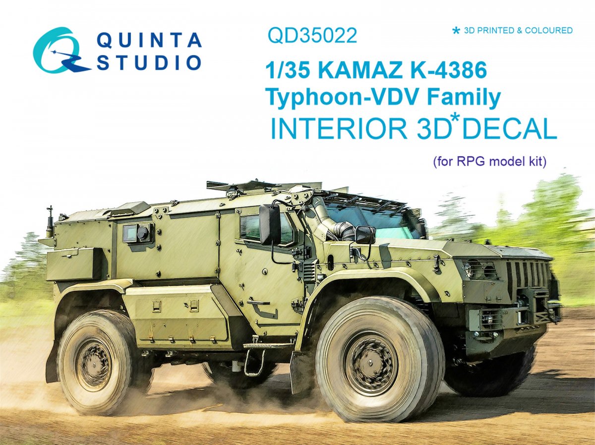 Quinta Studio QD35022 KAMAZ K-4386 Typhoon VDV family 3D-Printed & coloured Interior on decal paper (for RPG-model kit) 1/35