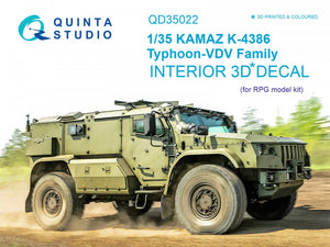 Quinta Studio QD35022 KAMAZ K-4386 Typhoon VDV family 3D-Printed &amp;amp; coloured Interior on decal paper (for RPG-model kit) 1/35