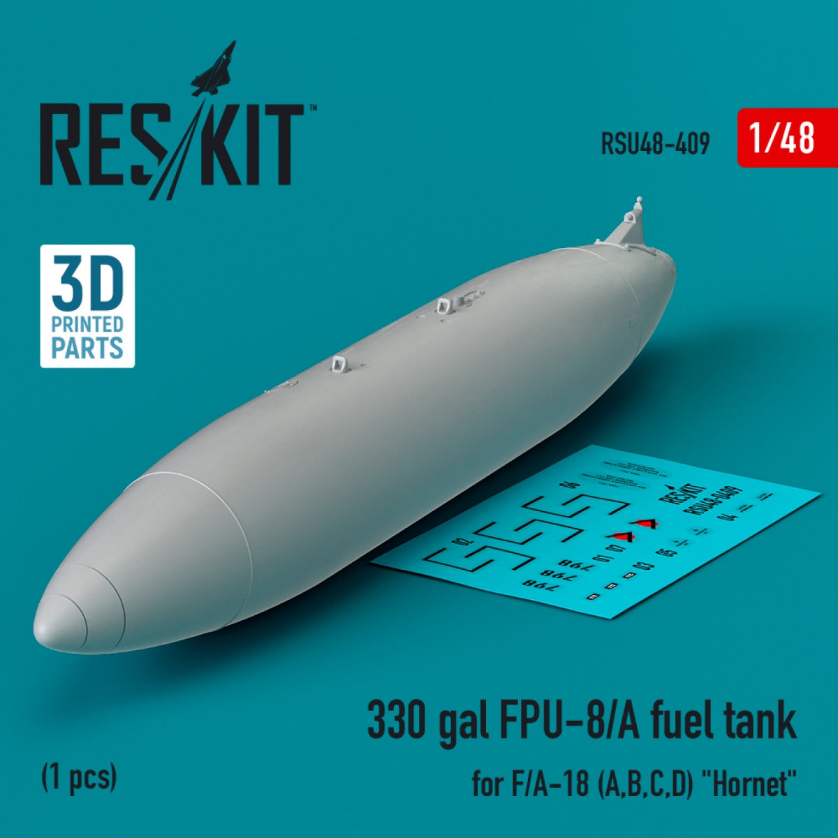 RESKIT RSU48-0409 330 gallon FPU-8/A fuel tank for F/A-18 (A,B,C,D) "Hornet" (1 pcs) (3D Printed) 1/48