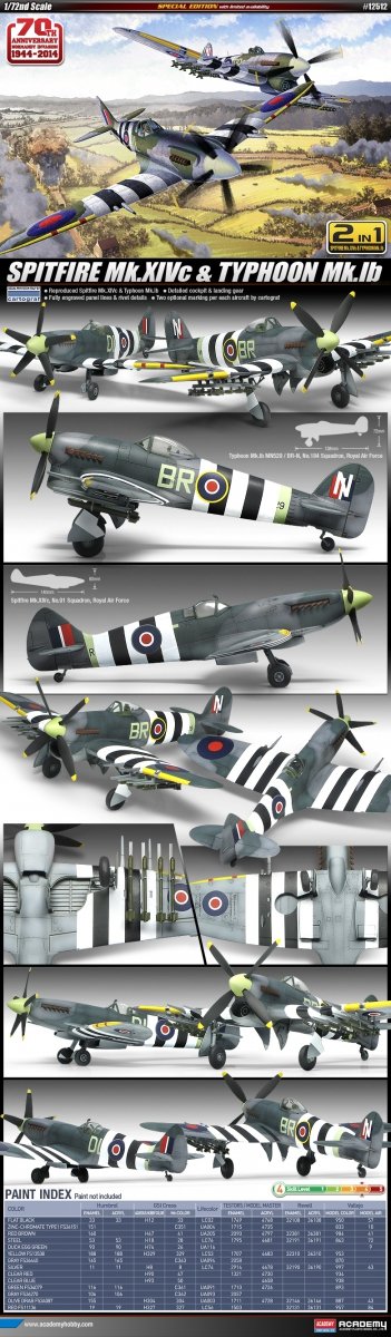 Academy 12512 SPITFIRE Mk.XIVc TYPHOON Mk.Ib 1/72 – zdjęcie 2