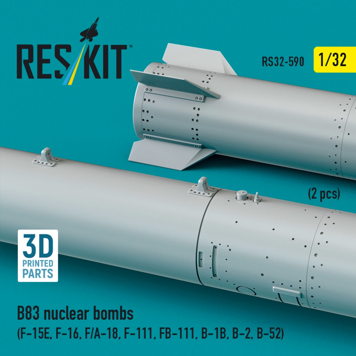RESKIT RS32-0590 B83 nuclear bombs (2 pcs) (F-15E, F-16, F/A-18, F-111, FB-111, B-1B, B-2, B-52) (3D Printed) 1/32