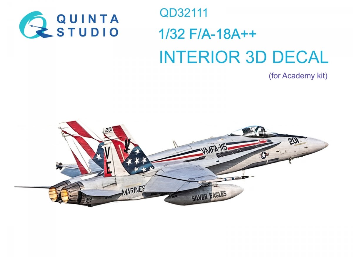 Quinta Studio QD32111 F/A-18A++ 3D-Printed &amp; colored Interior on decal paper (Academy) 1/32