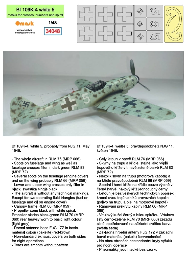 Omask 34048 Bf 109K-4 white 5 (masks for crosses, numbers and spiral) 1/48 – zdjęcie 2