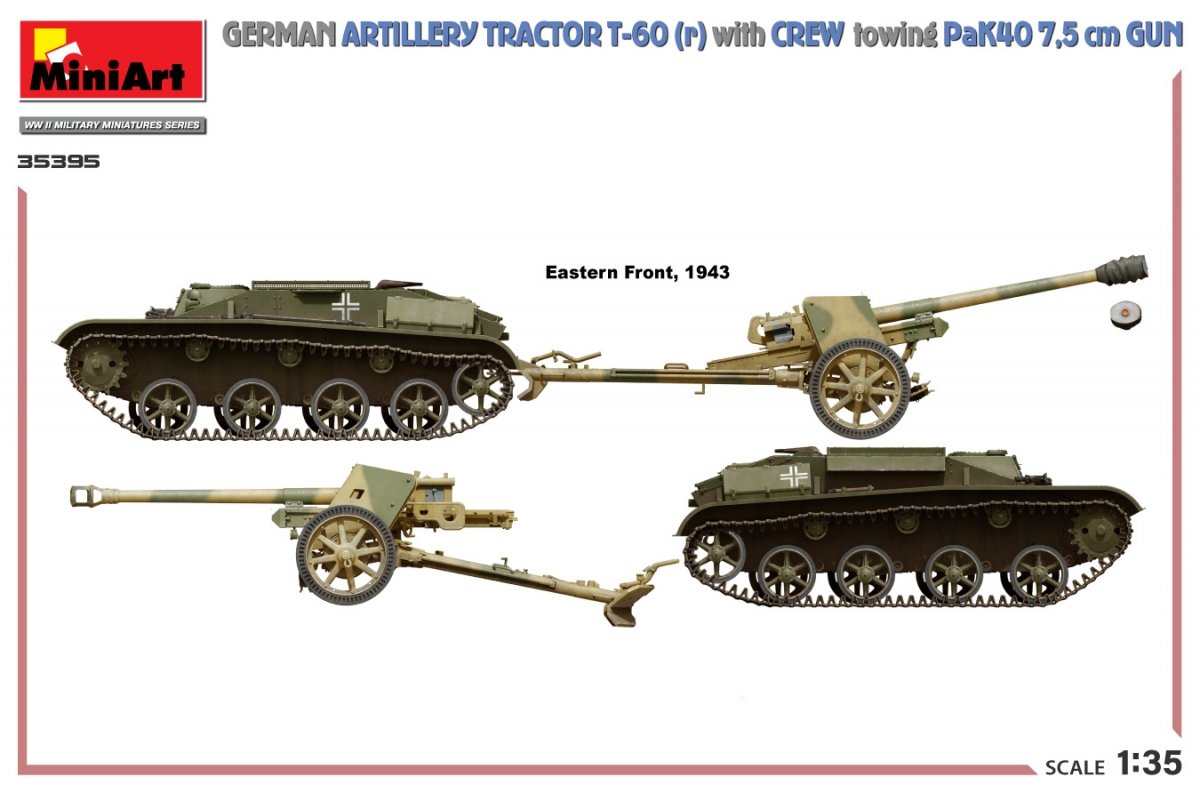 MiniArt 35395 GERMAN ARTILLERY TRACTOR T-60(r) &amp;amp; CREW Towing PaK40 GUN 1/35 – zdjęcie 5