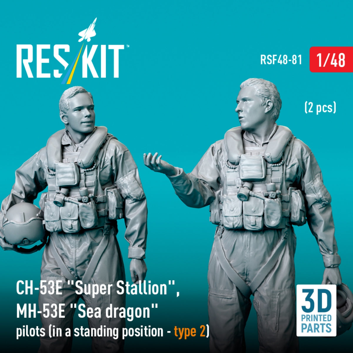 RESKIT RSF48-0081 CH-53E &amp;quot;Super Stallion&amp;quot;, MH-53E &amp;quot;Sea dragon&amp;quot; pilots (in a standing position - type 2) (2 pcs) (3D Printed) 1/48 – image 2