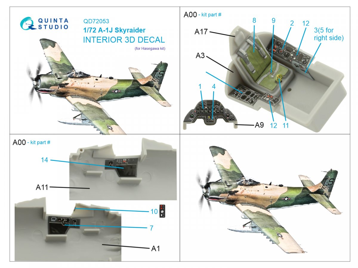 Quinta Studio QD72053 A-1J 3D-Printed &amp;amp; coloured Interior on decal paper (Hasegawa) 1/72 – zdjęcie 2
