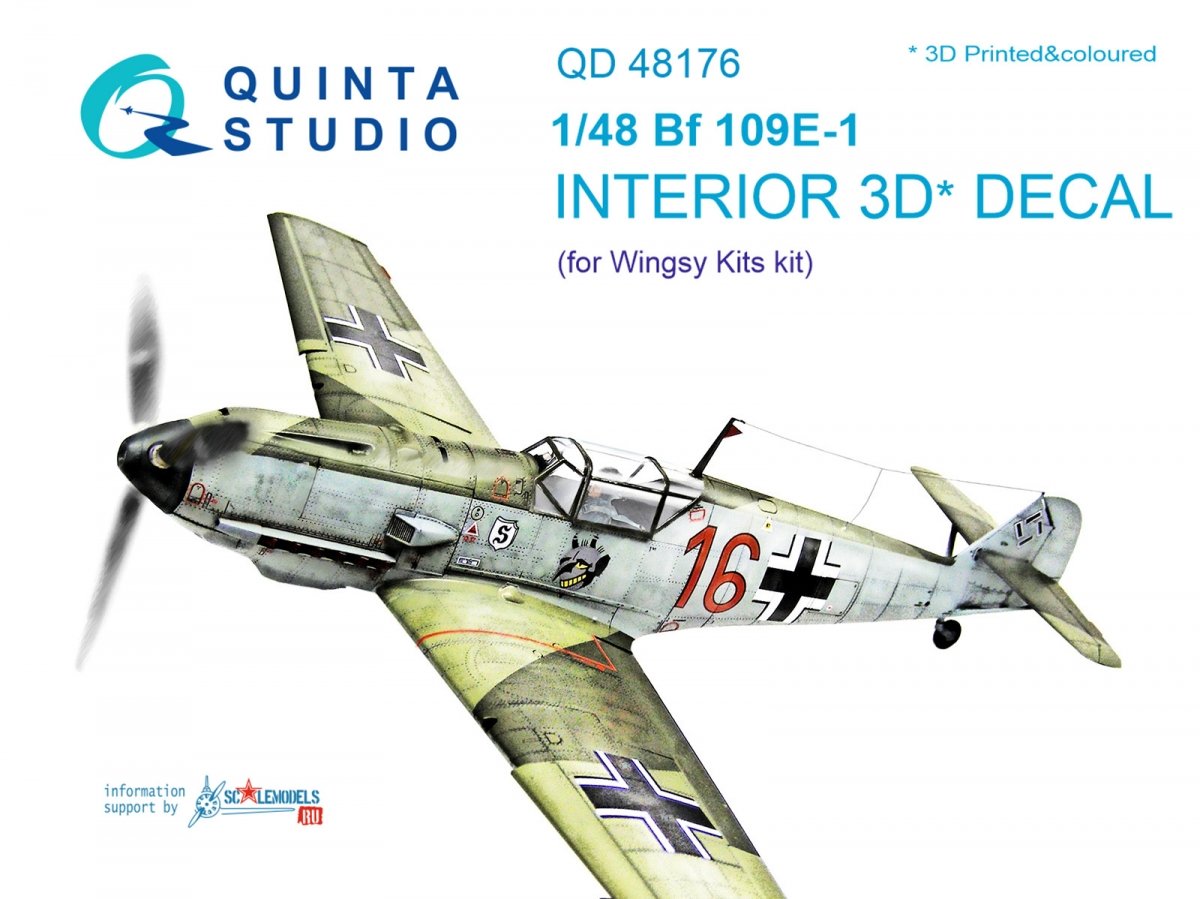 Quinta Studio QD48176 Bf 109E-1 3D-Printed & coloured Interior on decal paper (for Wingsy kits kit) 1/48