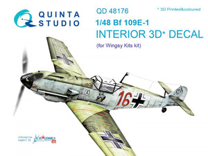 Quinta Studio QD48176 Bf 109E-1 3D-Printed &amp;amp; colored Interior on decal paper (for Wingsy kits kit) 1/48