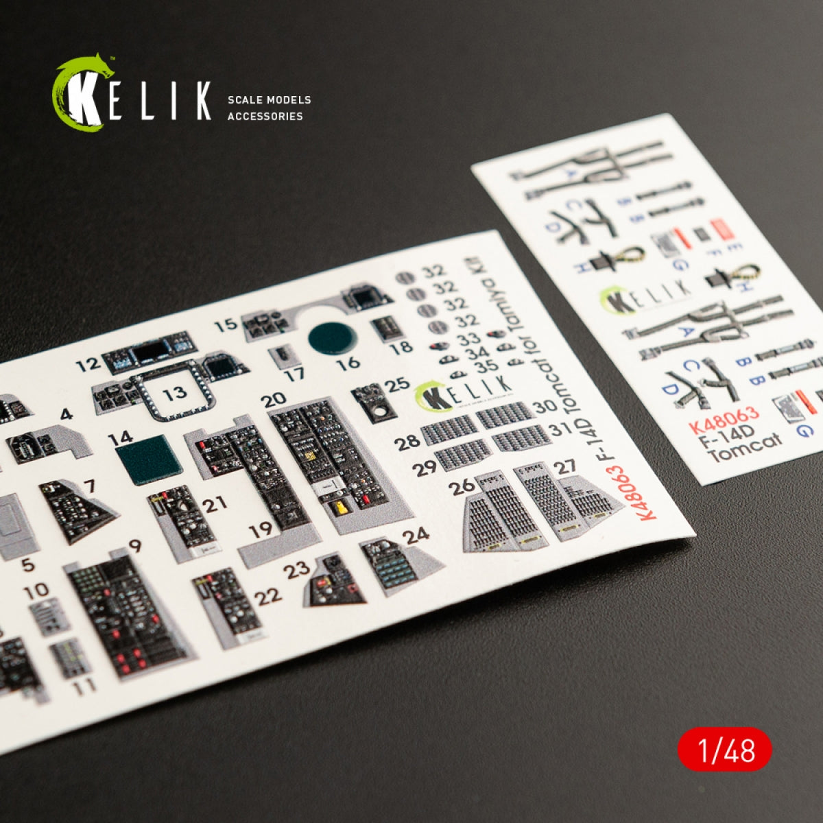 KELIK K48063 F-14D TOMCAT INTERIOR 3D DECALS FOR TAMIYA KIT 1/48