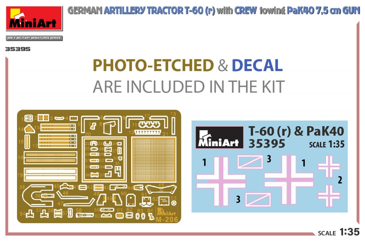 MiniArt 35395 GERMAN ARTILLERY TRACTOR T-60(r) &amp;amp; CREW Towing PaK40 GUN 1/35 – zdjęcie 2