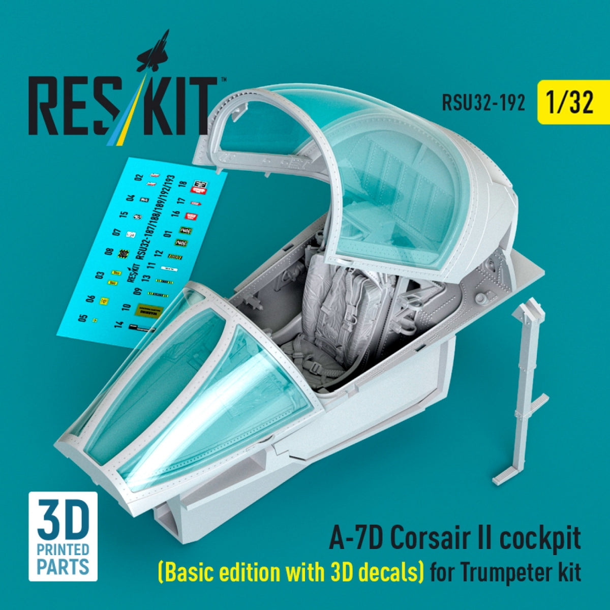 RESKIT RSU32-0192 A-7D Corsair II cockpit (Basic edition with 3D decals) for Trumpeter kit (3D Printed) 1/32
