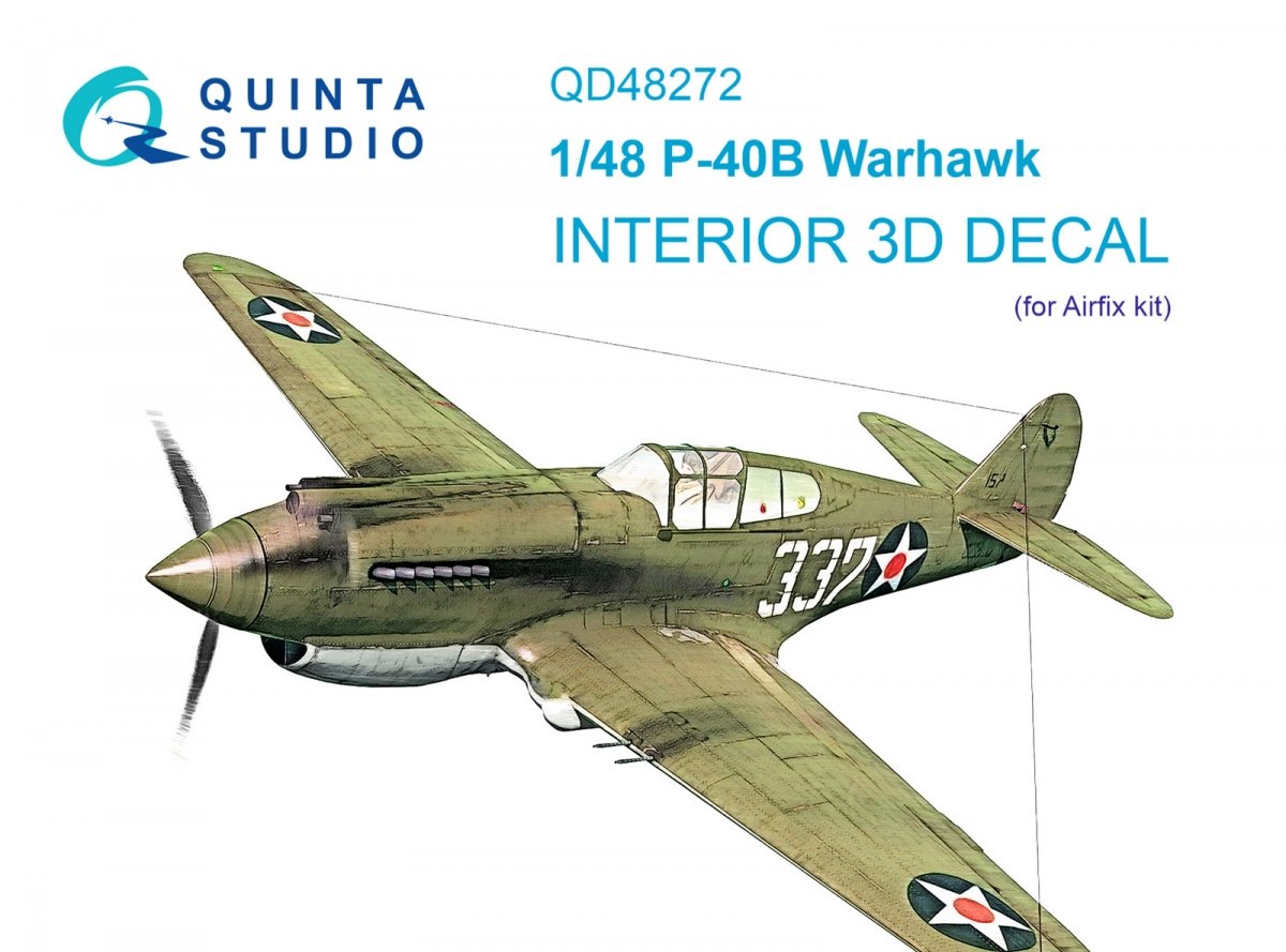 Quinta Studio QD48272 P-40B 3D-Printed &amp;amp; colored Interior on decal paper (Airfix) 1/48