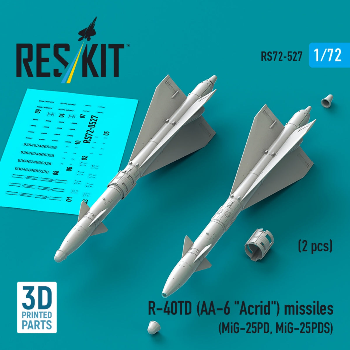 RESKIT RS72-0527 R-40TD (AA-6 &amp;quot;Acrid&amp;quot;) missiles (2 pcs) (3D Printed) 1/72