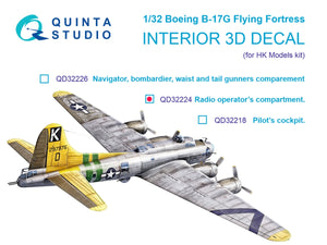 Quinta Studio QD32224 Boeing B-17G Radio operator&amp;#39;s compartment. 3D-Printed colored Interior on decal paper (HK models) 1/32