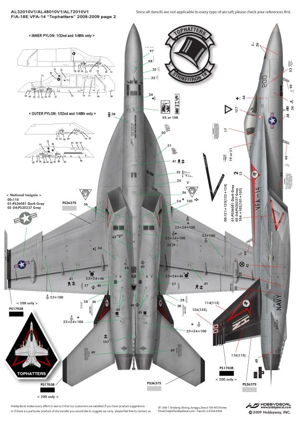 HobbyDecal AL48010V1 F/A-18E Tophatters 2008-2009 1/48 – Bild 4