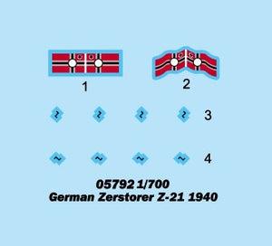 Trumpeter 05792 German Zerstorer Z-21 1940 1/700 – zdjęcie 3