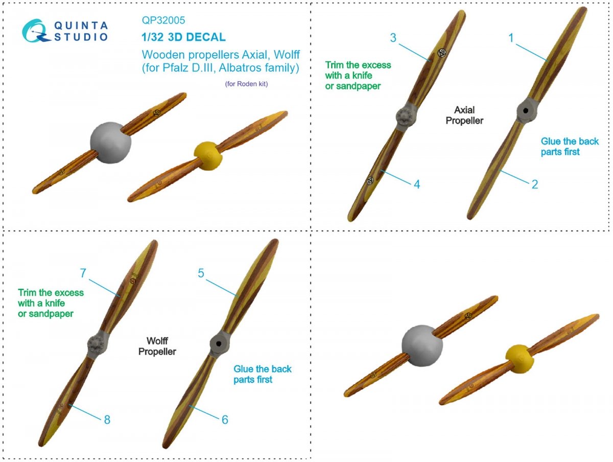 Quinta Studio QP32005 Wooden propellers Axial Wolff (Roden) 1/32 – zdjęcie 8