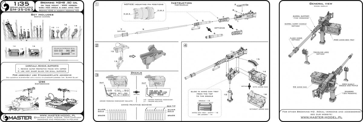 Master GM-35-063 Browning M2HB .50 cal (12.7mm) - machine gun with tank mount - WWII period (early M23 cradle with early ammo rack) 1/35 – image 22