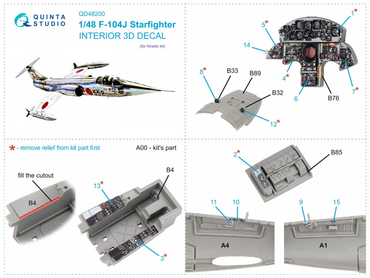 Quinta Studio QD48200 F-104J 3D-Printed &amp;amp; colored Interior on decal paper (for Kinetic ) 1/48 – image 2